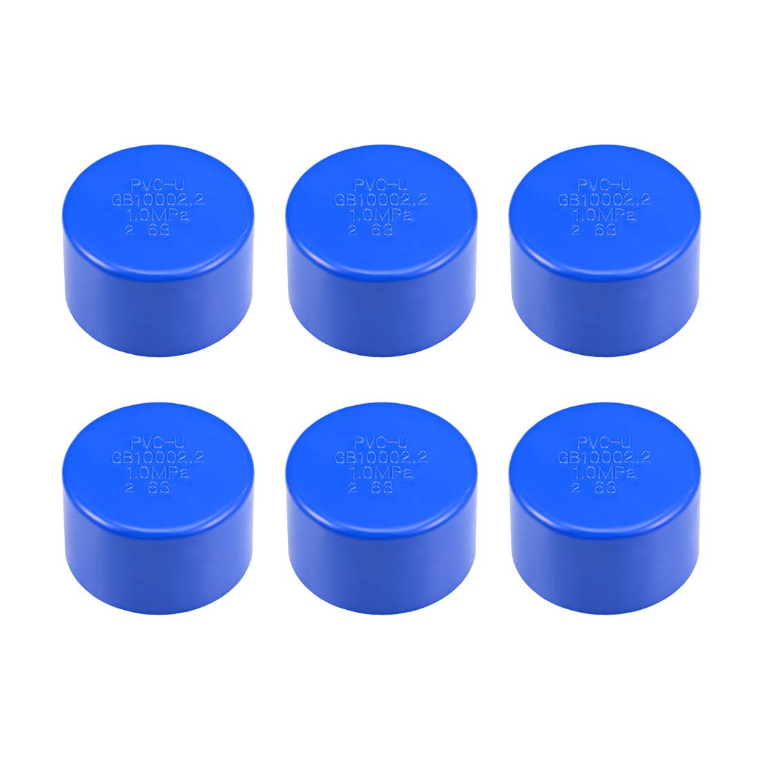 sourcing map 63mm PVC Pipe Cap Fitting, Slip End Caps DWV(Drain Waste Vent) Irrigation Swimming Pool Sound Deadening, Blue 6Pcs