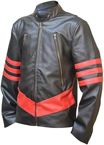 X-MEN WOLVERINE LEATHER JACKET Xo -Black Red- FAUX Leather , XL