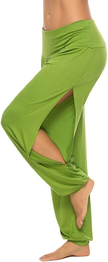 AvaCostume Womens Harem Yoga Pants Side Slit Sport Workout Sweatpants