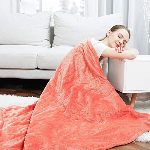 Wapaneus Foot Pocket Heated Blanket Electric Throw with 3 Heating