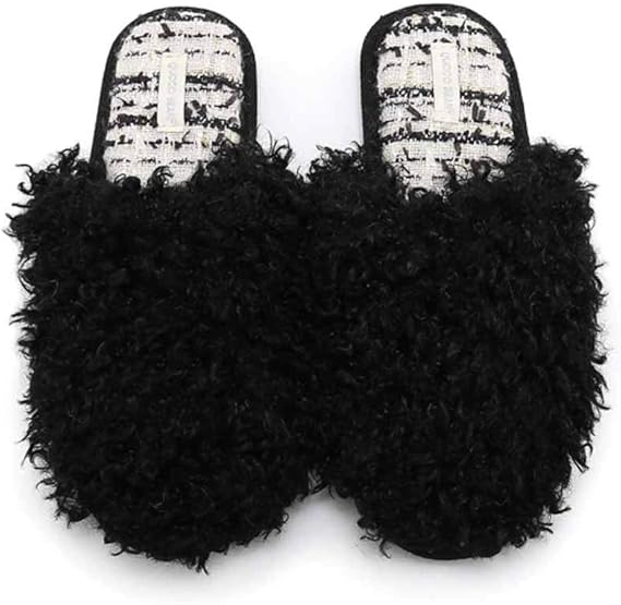 Amazon.com: PRG Black Fluffy Slippers Women,Fur Trim Slider Cozy House Shoes Fur Slides with 