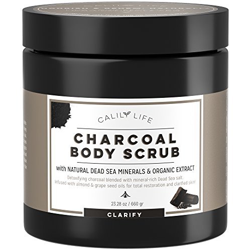 Calily Life Organic Deep Cleansing Activated Charcoal Body Scrub and Face Scrub with Dead Sea Minerals, 23 Oz. – Deep Moisturizing and Nourishment - Exfoliates, Removes Wrinkles and Revitalizes Skin