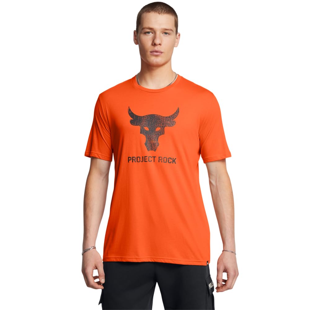 Under Armour Men’s Project Rock Payoff Graphic Short Sleeve T Shirt, (800) Team Orange / / Black, Small