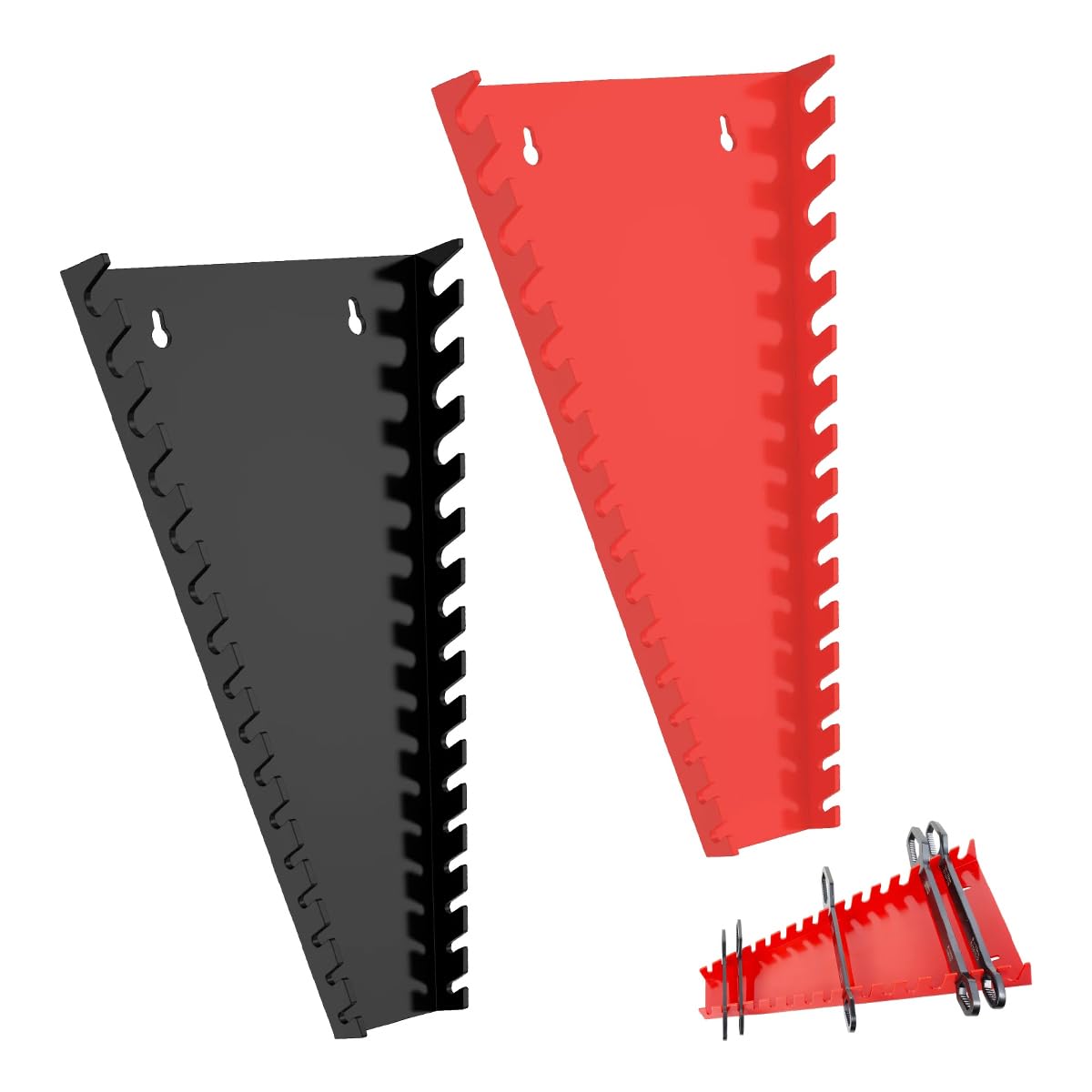 JNNJ 2 pcs Magnetic Wrench Organizer Tray, 12-Slot Wrench Rack Tool Trays Tool Cart, Wrench Holder Trays for Tool Box, ABS Wall Mounted Storage Solutions for SAE & Metric Wrenches Car Accessories