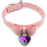 Destiny Love Bell Padlock Choker Collar Necklace Lolita Bow Collar Cat Kitty Velvet Necklace with Heart Lock and Key with Box for Women and Men