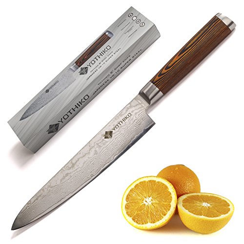 Yothiko 8 inch Chef Knife with Razor Sharp VG-10 Japanese Super Steel
Blade – Multipurpose Kitchen Knife – Ergonomically Designed Pakkawood
Handle – Rust and Corrosion Resistant Yothiko 8 inch Chef Knife with Razor Sharp VG-10 Japanese Super Steel
Blade – Multipurpose Kitchen Knife – Ergonomically Designed Pakkawood
Handle – Rust and Corrosion Resistant