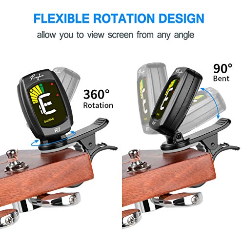 image for Rinastore Clip-On Tuner For Guitar, Bass, Violin, Ukulele & Chromatic 