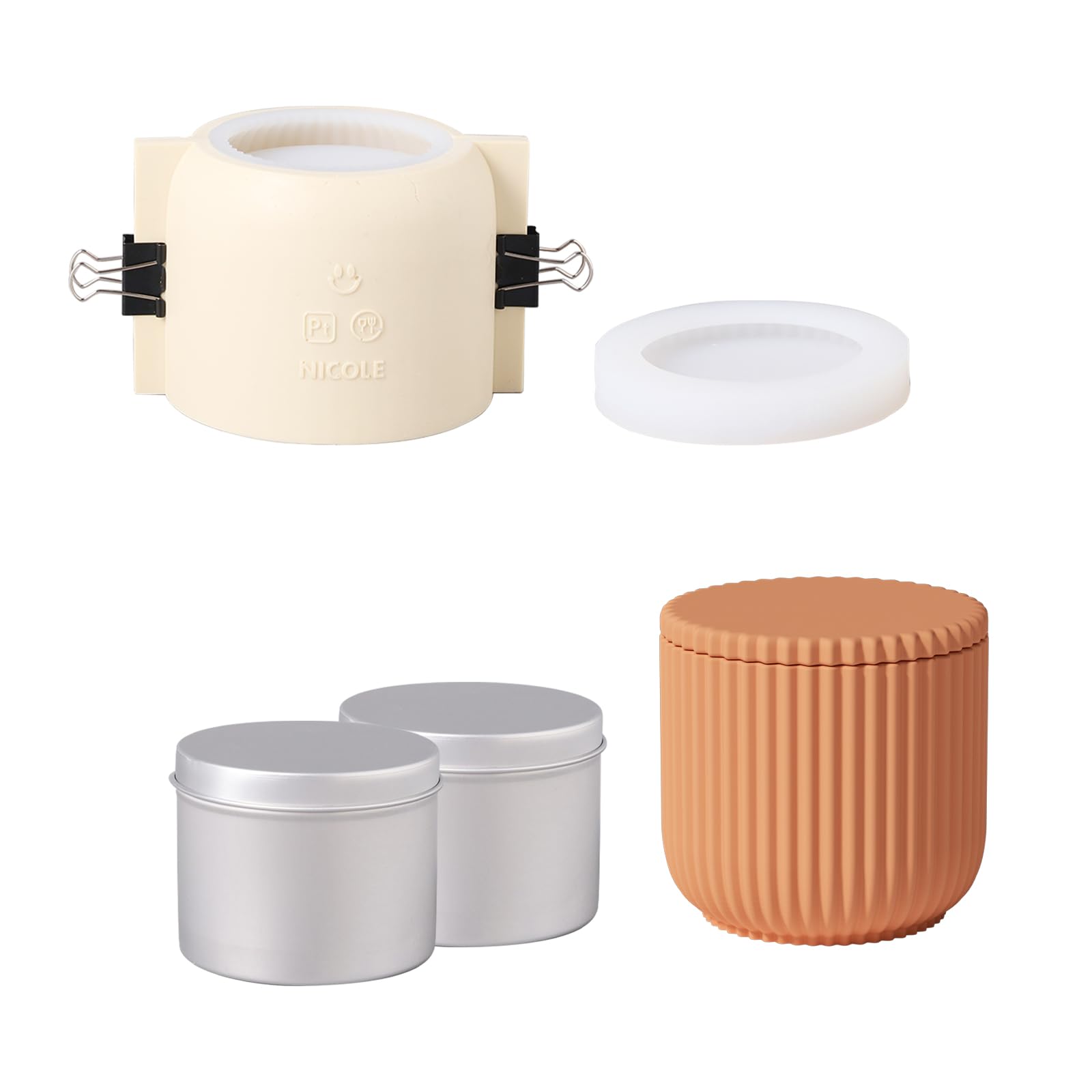 Boowan Nicole Carousel Ridged Candle Jar Silicone Molds for Concrete Cement Candle Jar Molds with 6oz Candle Tin DIY Storage Home Decoration (SH1031-1-3+2)