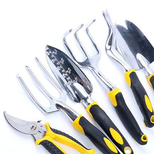 YaeTact 7 Piece Garden Tool Set with 6 Heavy Duty, Durable Aluminum Alloy Tools with Ergonomic Handles and Sizable Garden Tote Bag - Thumbnail 3