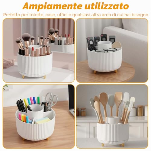 Staranry 360° Rotating Makeup Organizer Holder, Makeup Brush 5 Grids, Multifunction Cosmetic Makeup Organizer, Swivel Organizer for Dresser, Bedroom, Bathroom (White)