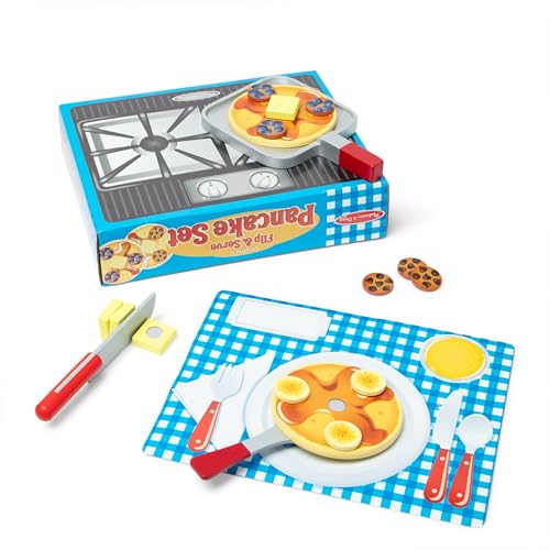 Melissa & Doug Flip and Serve Pancake Set (19 pcs) - Wooden Breakfast Play Food