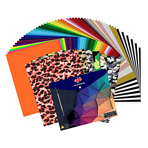JANDJPACKAGING HTV Heat Transfer Vinyl Bundle - 65 Pack Iron on Vinyl Bundle 12" x 10" 41 Assorted Colors HTV Vinyl Bundle for Cricut, Silhouette Cameo or Heat Press Machine