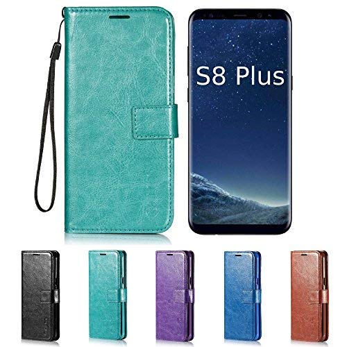 Samsung Galaxy S8 Plus Case, HLCT PU Leather Case, with Soft TPU Protective Bumper, Built-in Kickstand, Cash and Card Pockets (Teal) - Thumbnail 6