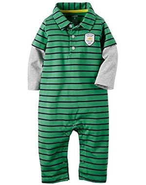 Carter's Baby Boys' Green Striped Polo Jumpsuit
