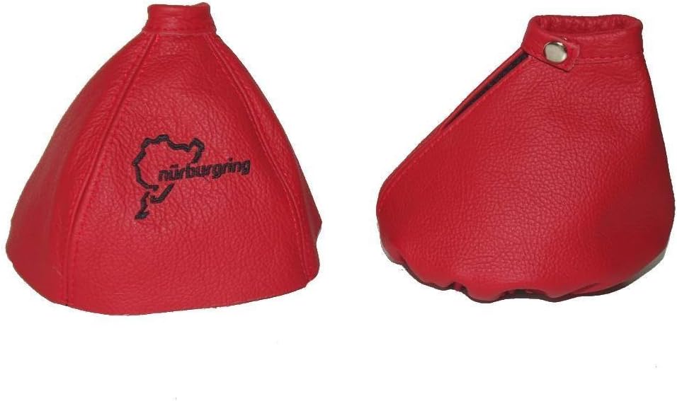The Tuning-Shop Ltd For Alfa Romeo 159 2005-2011 Shift & E Brake Boot Red Italian Leather Black Nurburgring Embroidery Logo