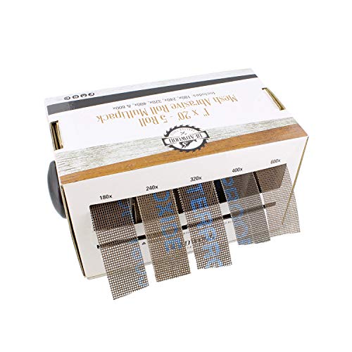DCT Mesh Abrasive Paper 5-Piece Sand Paper Variety Pack with Dispenser – 180, 240, 320, 400, 600 Grit Mesh Sandpaper