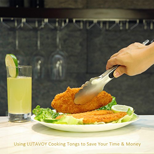 LUTAVOY Salad Tongs BBQ Serving Tongs Kitchen Locking Tongs for Cooking,2 Packs 9"&12" (KS01),FDA approved, No toxic, Diswasher Safe