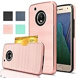 Moto G5 Plus Case, Moto X 2017 Case with HD Screen Protector,AnoKe[Card Slots Holder][Wallet] Dual Layer Heavy Duty TPU Shockproof Full Protective cover For Moto G Plus (5th Generation) KC2 Rose Gold