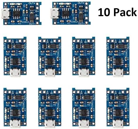 CJRSLRB 10Pcs TP4056 Micro USB 5V 1A 18650 Lithium Battery Charging Board with Protection Charger Module