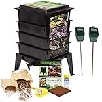 Worm Factory 360 Composting Bin + Moisture and pH Testing Meter Worm Farm Kit (Black)