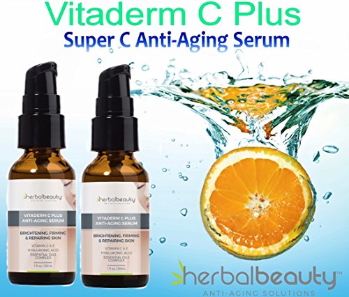 #1 Rated Vitaderm C Plus | 20% Vitamin C Serum | Two Pack | Plus E, Aloe, Jajoba, Hyaluronic Acid, Rosemary & more | Brightens, Firms, Repairs Skin | Anti-Aging Super Nutrients For Skin | Ships Free