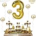 Giant Number 3 Balloon Gold Kit - 40 Inch Gold Foil Balloons | 3rd Birthday Balloons Boy with Gold Confetti Balloons | Gold 3rd Birthday Decorations for Boys, Girls | 3 Balloon Number for Anniversary