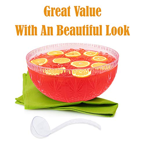 Crystal Cut Plastic Punch Bowl With Ladle 3 Gallon Large Bowls For