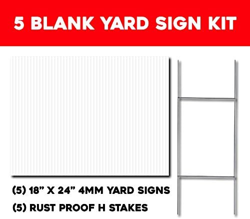 Blank Yard Sign Kit, Box of 5, 18x24 with H-stakes for Garage Sale Signs, For Rent, Open House, Estate Sale, Now Hiring, or Political Lawn Sign
