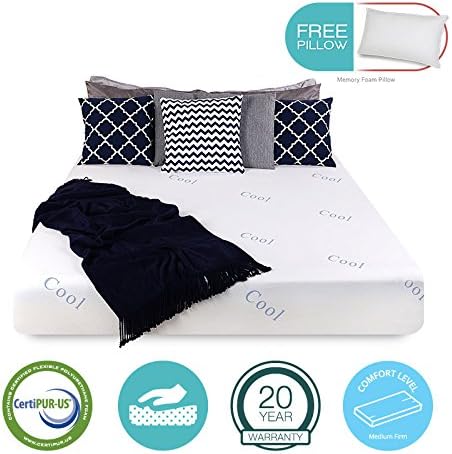 10" inch COOL & GEL Memory Foam Mattress - Triple-Layered - Certipur-US Certified - Medium Firm - 20-Year Warranty - Twin - with FREE PILLOW