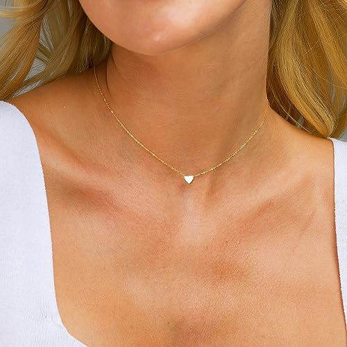 Ieftop Dainty Gold Heart Necklace for Women - 14K Gold/Silver Plated Cute Heart Handmade Disc Circle Bee Choker Adjustable Necklace for Women Trendy Jewelry