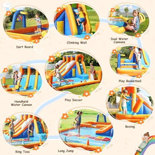 ELEMARA 12-in-1 Inflatable Water Slide Park for Big Kids, 20.07x15.91FT Bouncer with 3 Long Slides, Climbing Wall, Digital Springboard & Splash Pool, Includes 950W Air Blower