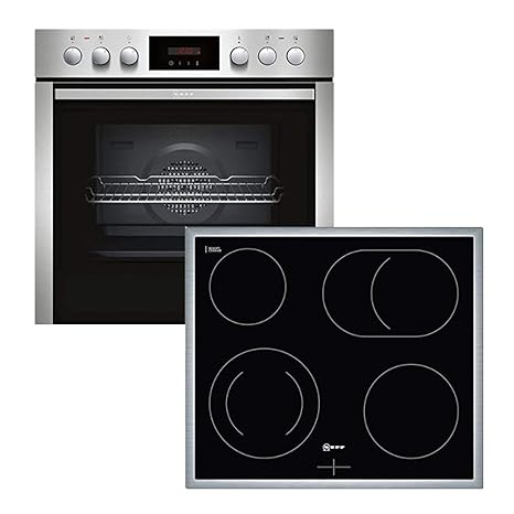 Neff XE4P Backofen-Kochfeld-Kombination / Einbau / 4 Heizelemente / 59,4 cm / Edelstahl/Schwarz / Klapptür / Bräterzone