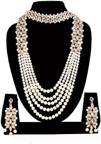 Sadhana Collection Traditional Kundan Pearl Necklace Choker Set With Earrings For Women