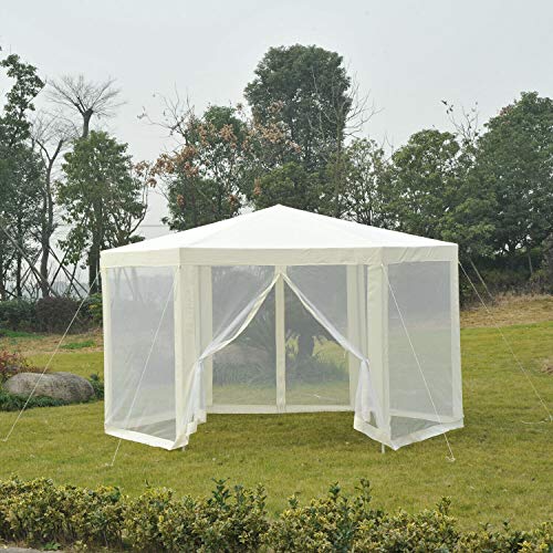 FDInspiration Cream White Steel Outdoor Gazebo Canopy Garden Party Tent Awning Patio Shelter Sun Shade w/Netting with Ebook