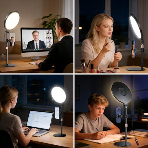 Eocean Ring Light with Stand, 10.5'' Full-Screen Desktop Ring Light with Phone Holder for Mobile Phone/iPhone/Video Recording, 30 Light Modes LED Selfie Ring Light for Webcam, Meetings, Live Stream