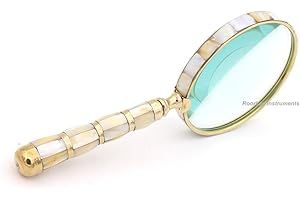 ROORKEE INSTRUMENTS (INDIA) A NAUTICAL REPRODUCTION HOUSE RII Magnifying Glass with Mother of Pearl Handle, Handheld 10x Magnifying Glass Lens, Antique Magnifier, Reading, Inspection, Coin & Stamp, Astrologer, Low Sight Elderly Collectible Décor Gift 4"
