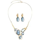 Mycitta Chunky Statement Jewelry Set Blue Ocean Seashell Choker Necklaces Earrings Set for Women Pearl Bib Collar Necklaces for Party Prom Pageant Summer Fashion Jewelry Unique Birthday Gift