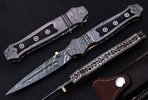 Noshra Wholesale Dragon Slayer Pocket Knife Damascus Steel Blade with Raw Wood/Damascus Steel Handle W/Free Case