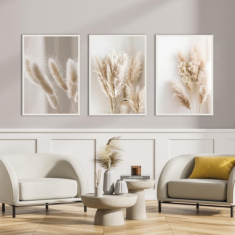 LPFNSF Beige Home Decoration Poster, Modern Reed Plant Decoration Landscape Painting, Bedroom, Living Room, Office Background Wall Decoration Poster, Frameless. (Style 11, 20x30cm*3)