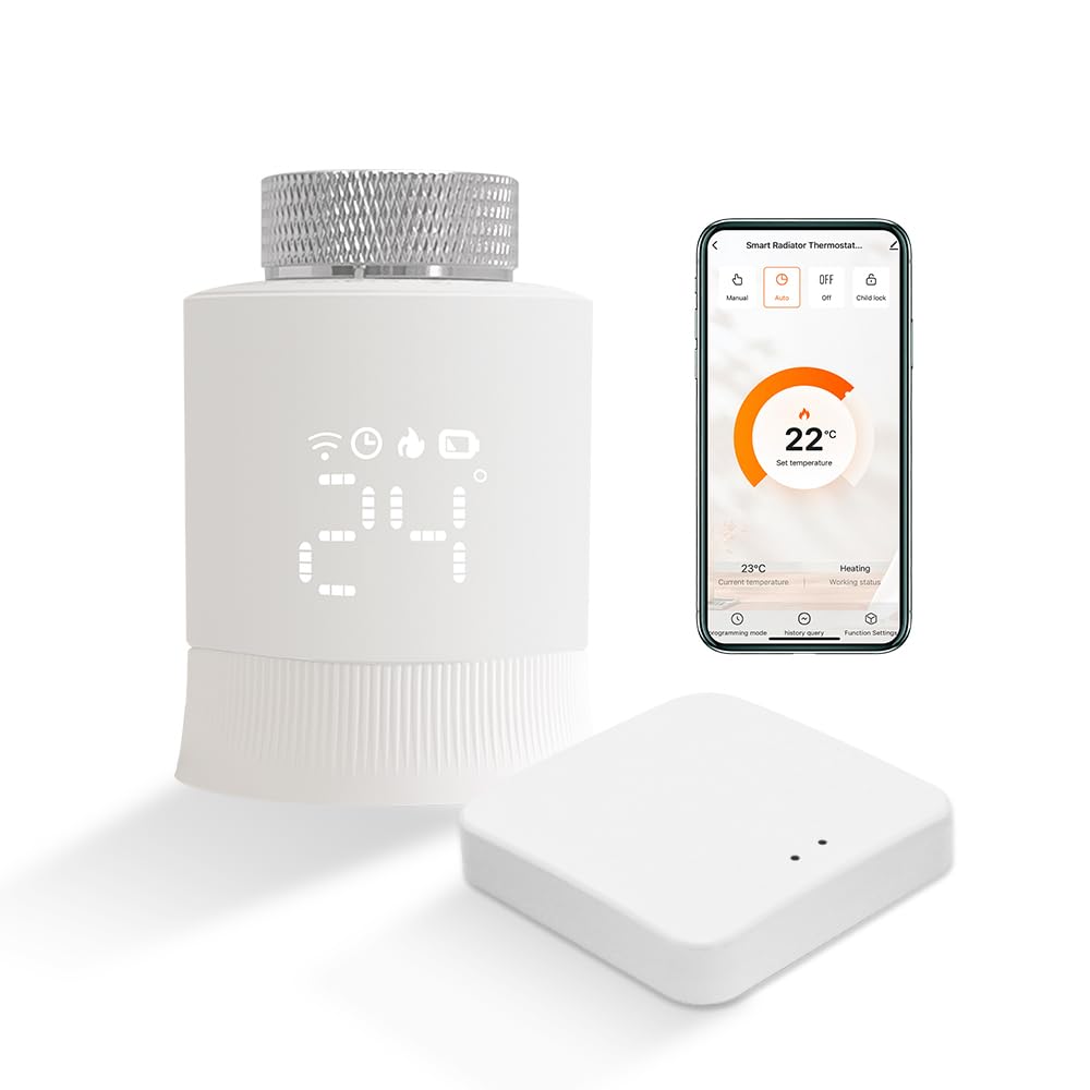 KETOTEK Smart Radiator Thermostat Starter KIT, Smart Thermostatic Radiator Valve with Zigbee Hub, Programmable TRV WiFi Works with Alexa, Google Assistant and Smart Life/Tuya App