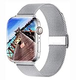 Yaber Stainless Steel Mesh with Adjustable Magnetic Closure Replacement Band Compatible for Apple Watch Series 5/4/3/2/1 (Silver, 42MM/44MM)