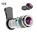 Vorida Cell Phone Camera Lens Kit, 12X Telephoto Lens Clip-on Lenses Phone Lens with Fisheye Lens, Compatible for iPhone X 8 7 6 Plus iPad Samsung etc. Smartphone