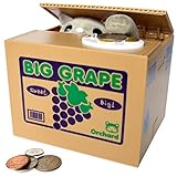 Coin Stealing Cat Piggy Bank - Cute Short-Haired Grey Kitty Comes Out of The Grape Box and Steals Coins Like Magic - Fun Piggy Bank for Kids of All Ages!