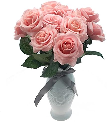 Artificial Roses,Govine 12pcs Artificial Flowers Silk Artificial Rose Flowers for Home Decorations Wedding Bouquet,Birthday Flowers Bunch Hotel Party (Pink)