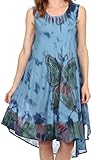 Sakkas 217 Tie Dye Butterfly Tank Sheath Caftan Mid Length Cotton Dress - Blue/One Size