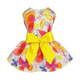 Fitwarm Floral Butterfly Dog Dresses Clothes Pet Vest Shirts Cat Apparel Yellow