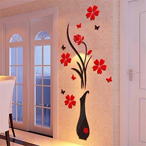 HN DIY Vase Flower Tree Crystal Arcylic 3D Wall Stickers Decal Home Decor (Black 2)