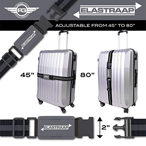 Luggage Straps, Adjustable Non-Slip Baggage Belts- Suitcase Bands For Travel Bag (2 Straps, Grey Stripe 2pk)