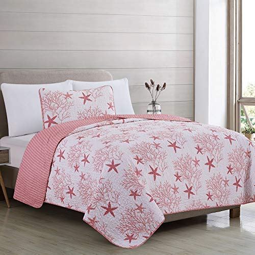 Great Bay Home 2-Piece Reversible Quilt Set with Shams. All-Season Coastal Beach Theme Bedspread Coverlet. Fenwick…