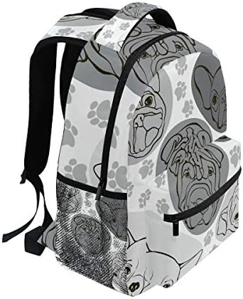 FANTAZIO Backpacks Faces Of Dogs Pug Bulldog Paws Footprints Pattern School bag Daypack